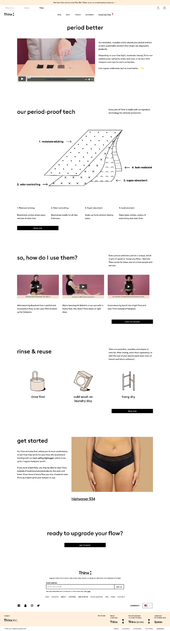 Thinx long landing page example