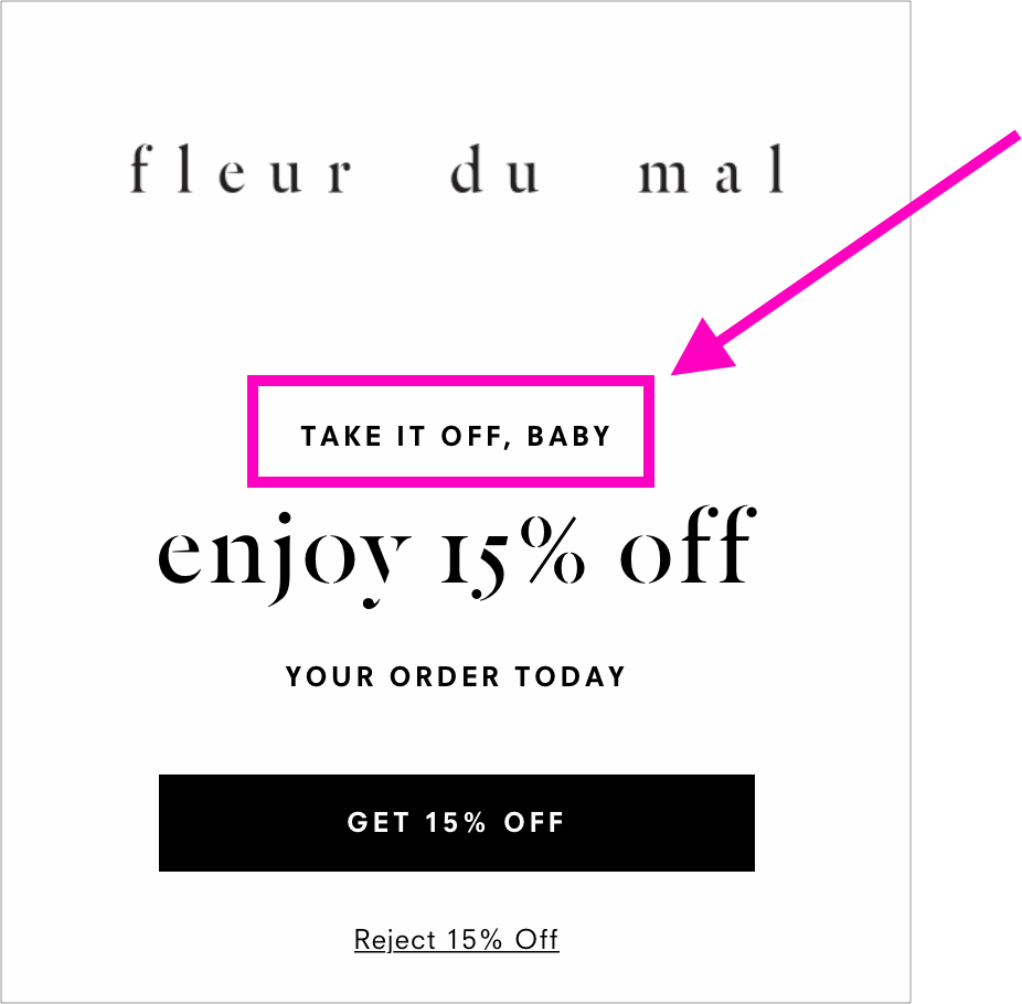 Example of effective email capture copy — from Fleur Du Mal